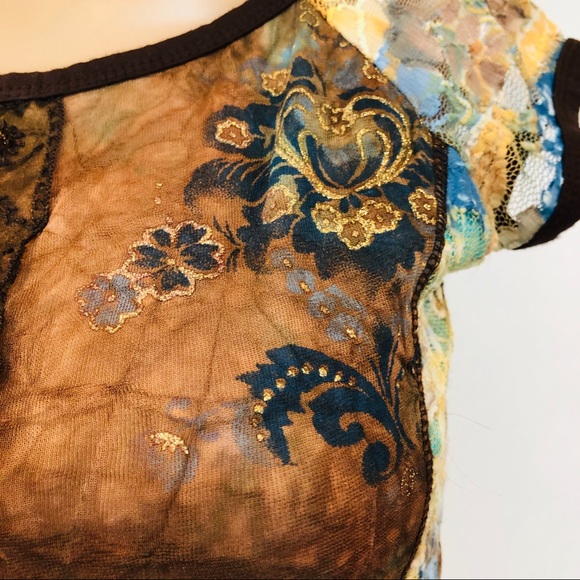 LULU H short cap sleeve pullover Blouse stretch S - Picture 3 of 7